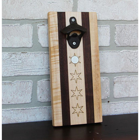 Chicago Flag Maple and Cherry Bottle Opener