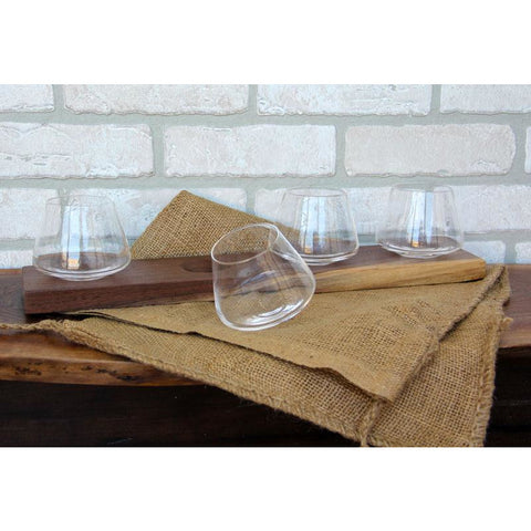 Flight of four 5 oz glasses for when you need just a tad bit on walnut wood stand