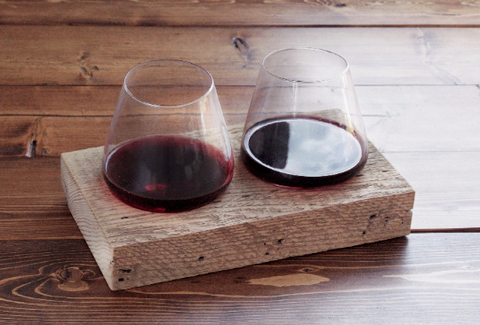 Swoon Revolving Pair 12oz Wine Glasses with Barnwood Stand