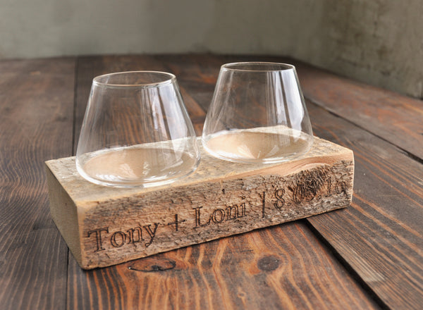 Tad Pair Revolving 5oz Glasses with Barnwood stand