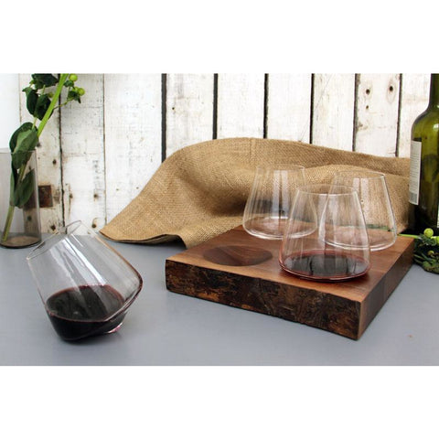 Swoon Glasses on Live Edge Walnut Wood Stand