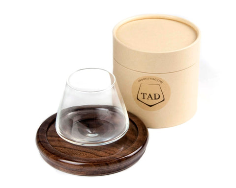 Tad 5oz  Revolving Non-Spill Whiskey Glass with Wood Coaster