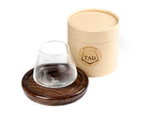 Tad 5oz  Revolving Non-Spill Whiskey Glass with Wood Coaster.